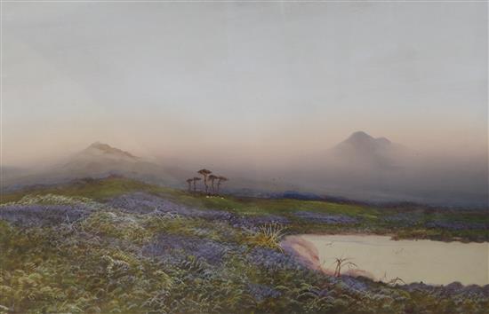 Cecil Jackson, gouache, moorland scene, 34cm x 50cm